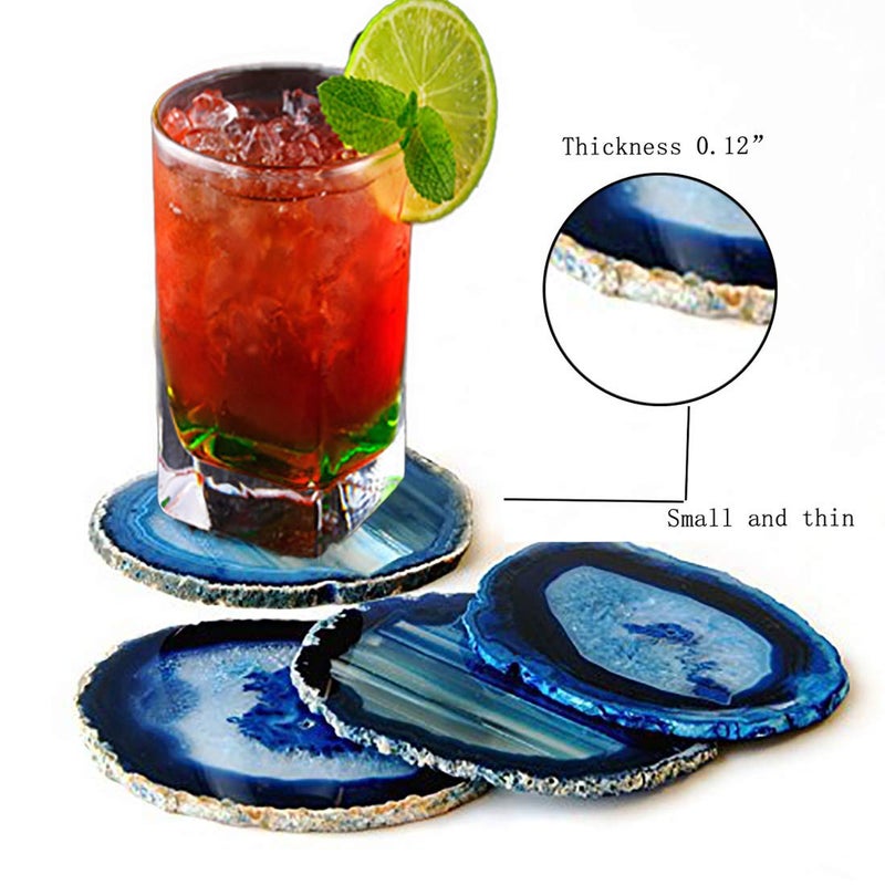 JIC Gem 3.5-4'' Dyed Blue Color Sliced Brazilian Agate Coasters Polished Natural Geode with Rubber Bumpers for Small Size Cup Home Decoration Set of 4 - Image 2